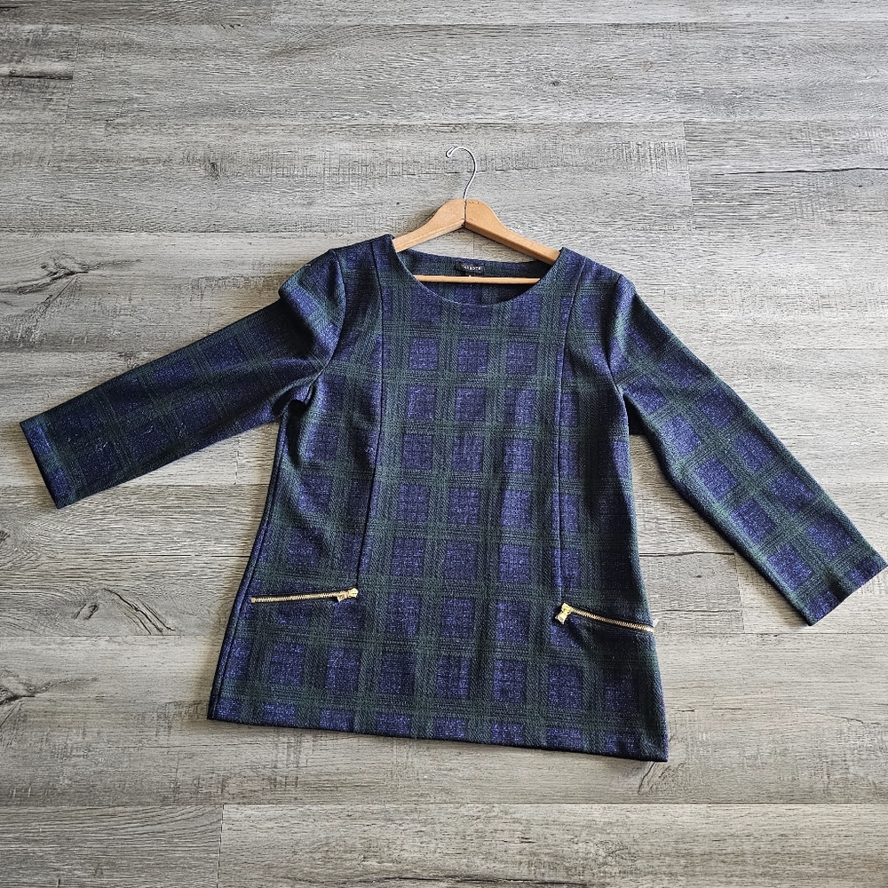 NWOT Talbots Preppy Old Money Plaid Long Sleeve Top with Zipper Pockets - Picture 7 of 9